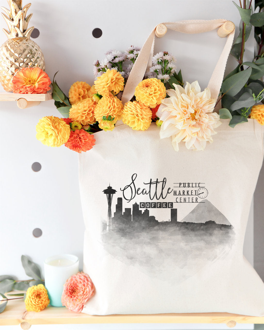 Seattle Cityscape Cotton Canvas Tote Bag