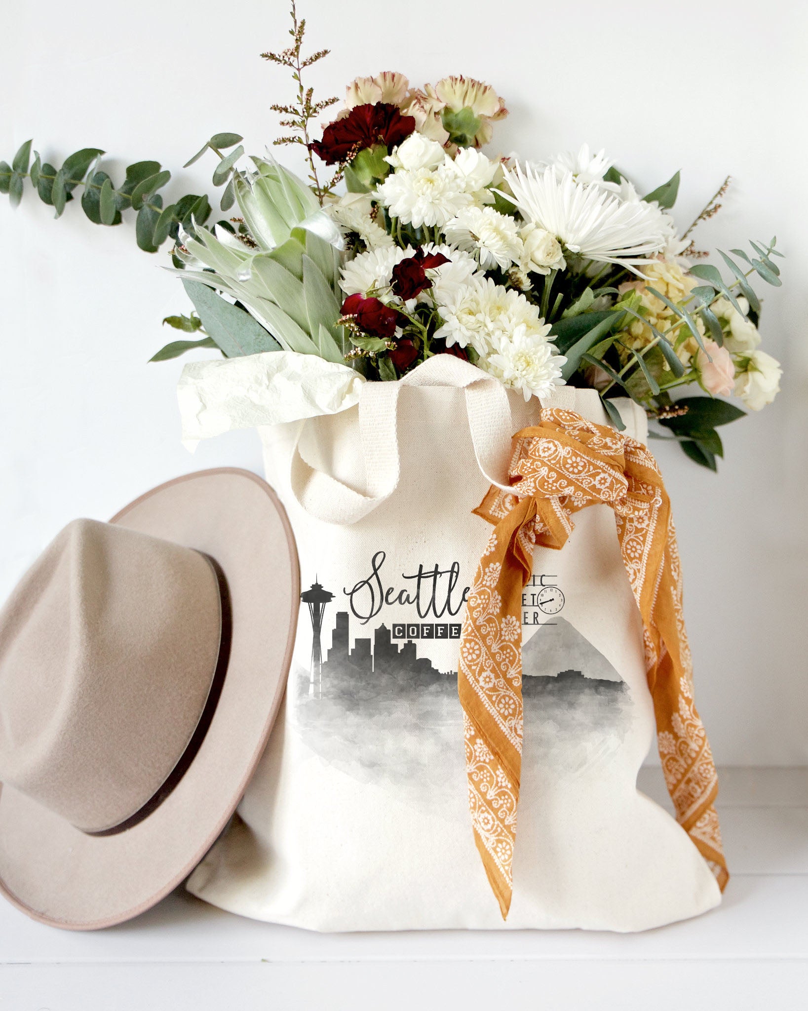 Seattle Cityscape Cotton Canvas Tote Bag