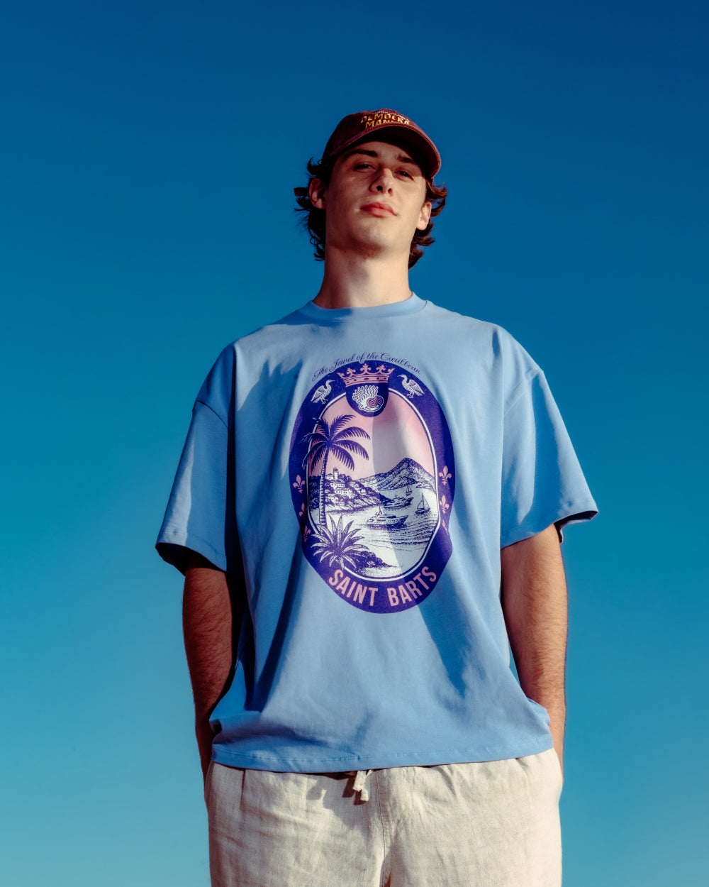 Saint Barts Scene Oversized Graphic Tee - Threadheads 90s Boxy Fit 100% Combed Cotton Unisex